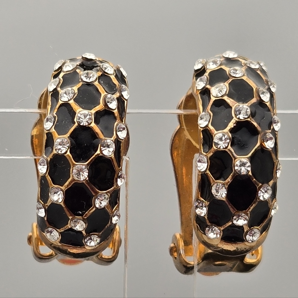 ✨2/$10✨ Vintage Gold Tone Honeycomb Rhinestone Clip-On Earrings